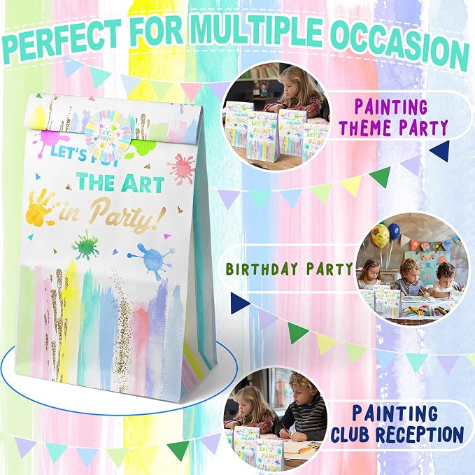 24 Art Birthday Party Favor Bags Painting Goodie Bags Rainbow Pastel Colorful - Image 4