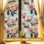 Retro Flowers Window Privacy Film, Magnolia Stained Glass Decorative Window Film - Image 3