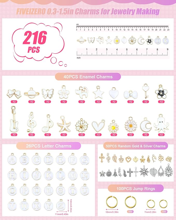 FIVEIZERO 216PCS Charms for Jewelry Making, Enamel Blacelet Charms Kit | - Image 2