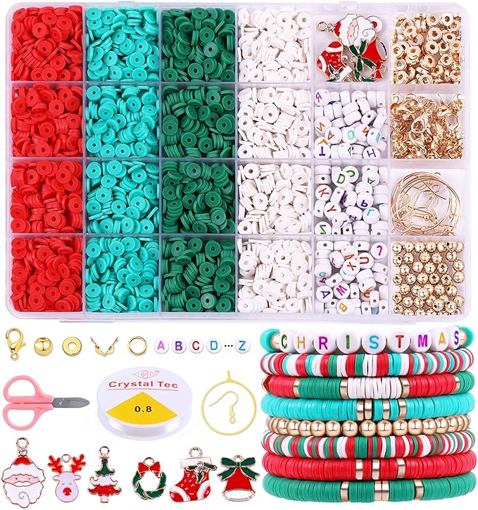 Wuollgess 3500 PCS Christmas Clay Beads Bracelet Making Kit, Polymer Heishi by Wuollgess
