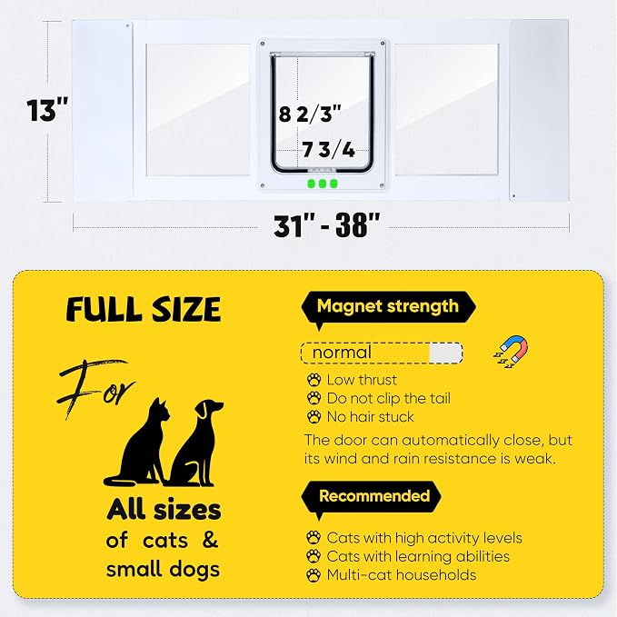 【Solid Wood】 Cat Door for Window, Fit Width 31"-38" Window, 3-Min Install - Image 2