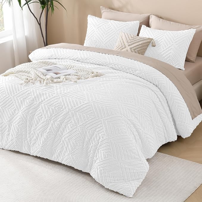 Andency White California King Comforter Set, 3 Pieces Boho Cal King Bed - Image 6