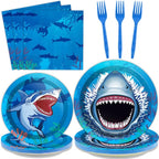 24 Guests Shark Theme Party Decorations Under the Sea Party Tableware Set Shark by Tevxj