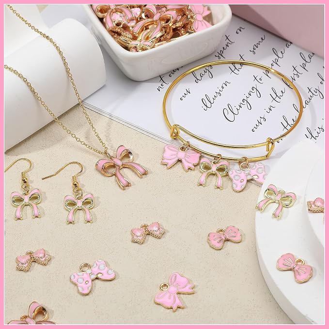 MARFOREVER 120 Pcs Pink Bow Charms, Bowknot Charms - Image 4
