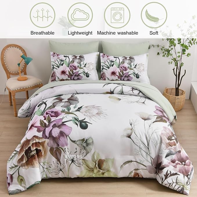 Luxudecor Floral Comforter Set Full Size 7 Piece, Elegant Floral Comforter - Image 4