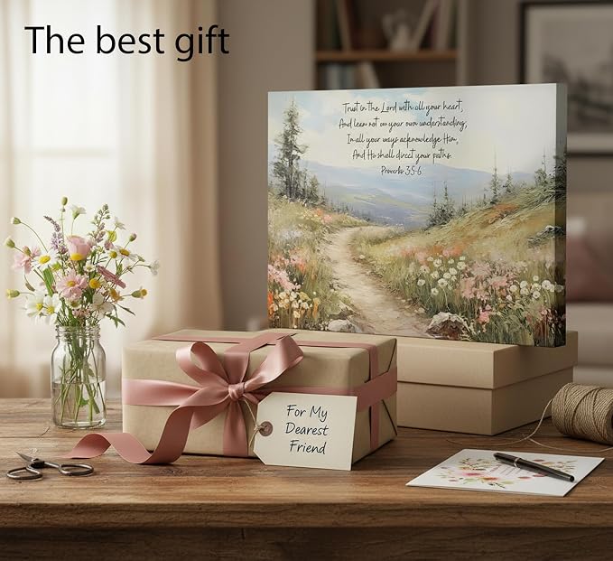 YOXORDQ Christian Bible Floral Canvas Wall Art Scripture Wildflower Picture - Image 4