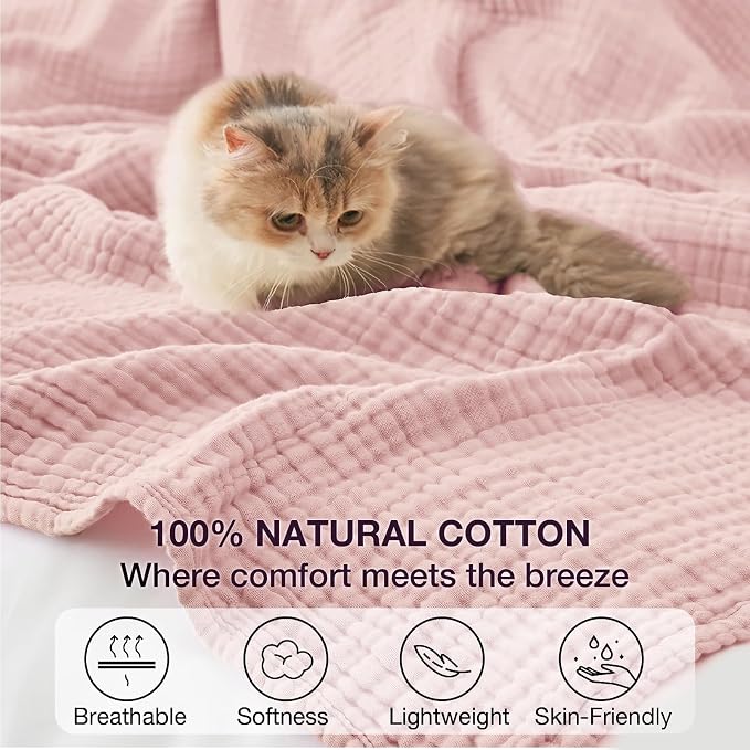 100% Cotton Muslin Blanket King 108" x 90", 6 Layers Breathable and Lightweight - Image 4