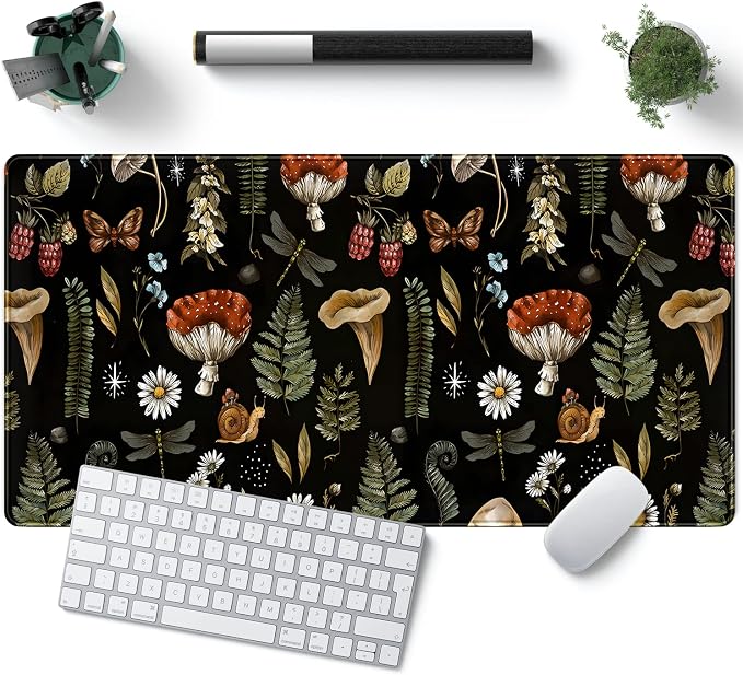 Black Mouse Pad Cottage Core Aesthetic Mouse Pads Mushroom Desk Pad Vintage by YKJWW