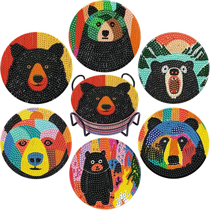 EWJRNSF 6 PCS Bruin Diamond Art Coasters DIY Kit by EWJRNSFDiamondPainting