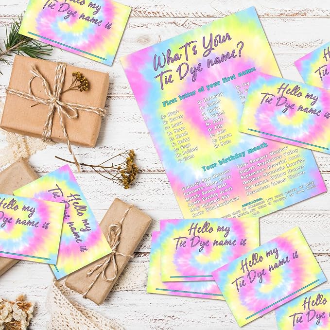 What's Your Tie-dye Name Game Cards, Birthday Game Supplies, 1 Tie-dye Name - Image 3