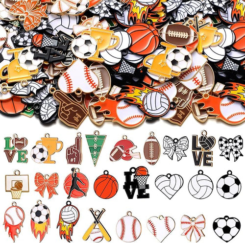 100 Pcs Sport Charms Bulk for Jewelry Making Football Soccer Volleyball by Trnayi