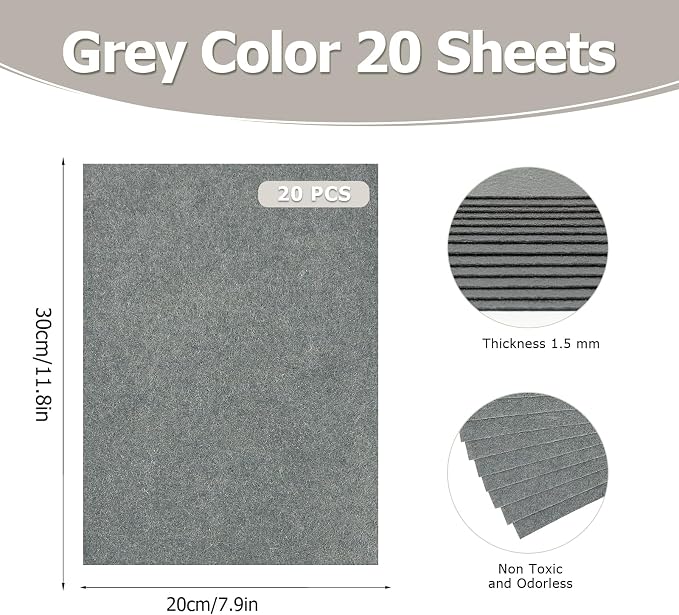 20Pcs Stiff Felt Sheets, 1.5mm Thick Felt Fabric Squares - Image 2