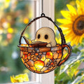 Reading Ghost in Floral Teacup Acrylic Suncatcher by Unknown
