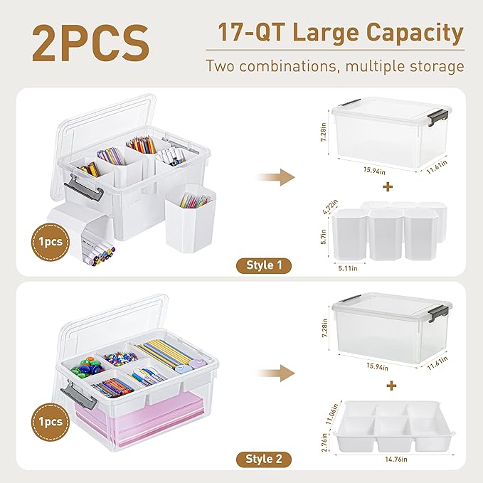 Citylife 17QT 2Packs Clear Craft Organizers and Storage Bins - Image 2
