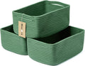Small Storage Baskets for Organizing | Closet Organizer Bins | Shelf Toy Basket | Woven Rope Baskets | Cube Decorative Box | Shallow Basket | 13x8.5x5.1” | 3 Packs Green