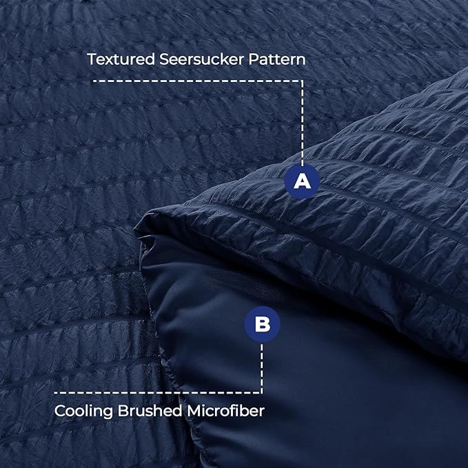 HYMOKEGE Navy Blue Twin Comforter Set Seersucker 5 Pieces, All Season Luxury - Image 5