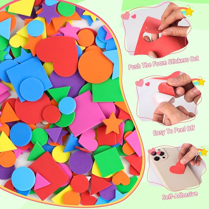 1600Pcs Foam Stickers, 8 Colors Foam Shape Stickers - Image 3