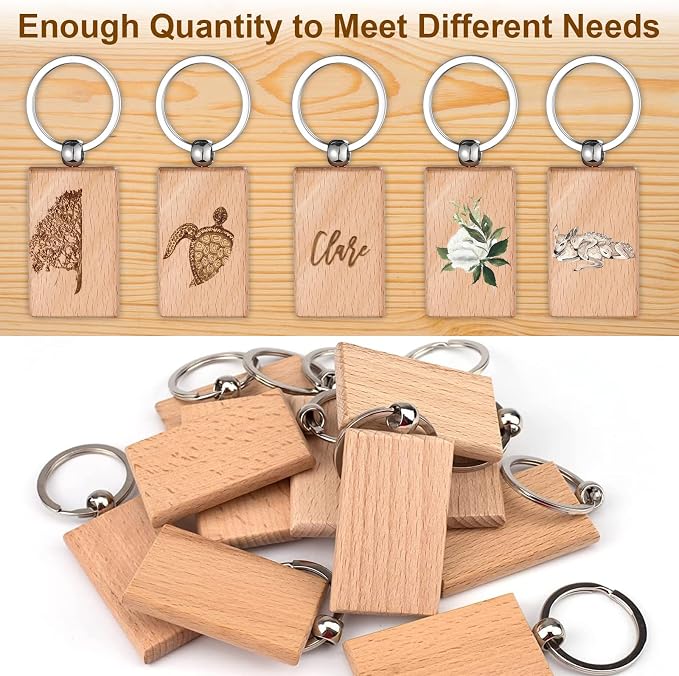 Wood Key Chain Bulk 100 Pcs Rectangle Wooden Blank Tags | Unfinished Wood Blanks - Image 4
