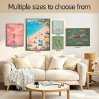 Framed Pink Sunset Surfer Girl Canvas Wall Art Soft Pastel Beach Seascape - Image 7