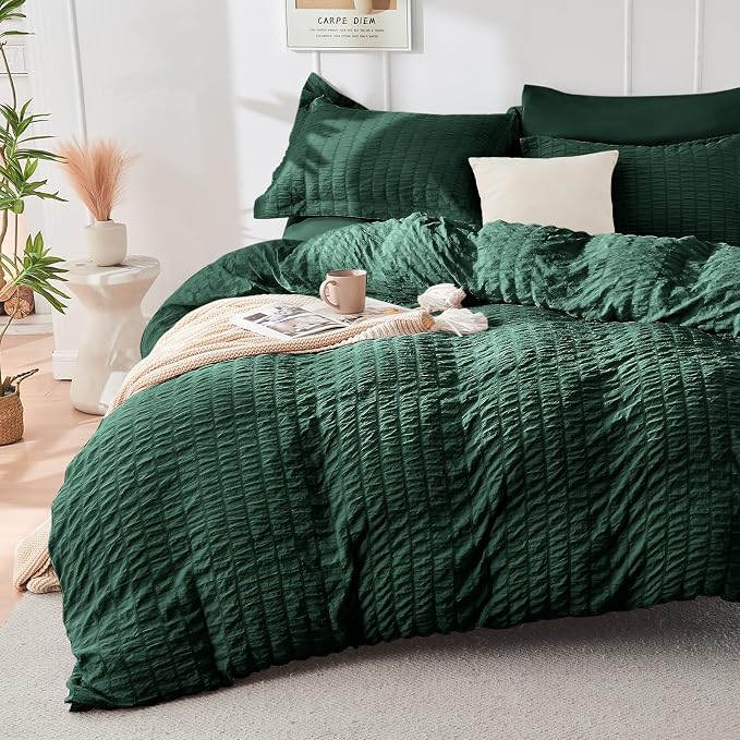HYMOKEGE Emerald Green Full Size Comforter Sets Seersucker 7 Pieces, All Season - Image 2