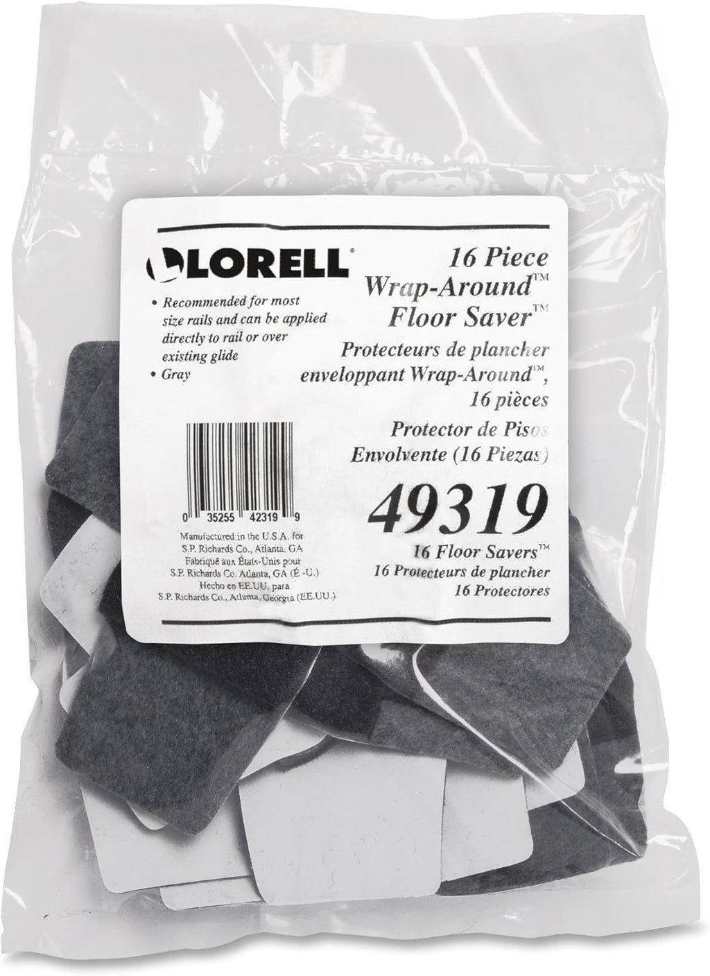 Lorell LLR49319 Wrap Around Floor Savers, Gray (Pack of 16)