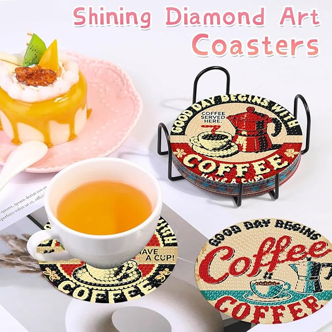 Benjenes 8 PCS Coffee Diamond Art Coasters Kits | Diamond Paintings Coasters - Image 4