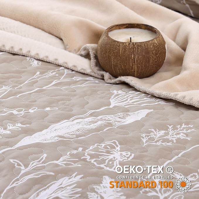 JANZAA Quilts Queen Size Oatmeal Bed Spread - Image 2