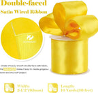 HUIHUANG Yellow Wired Ribbon 2.5 inch Yellow Satin Wire Edge Ribbon - Image 2