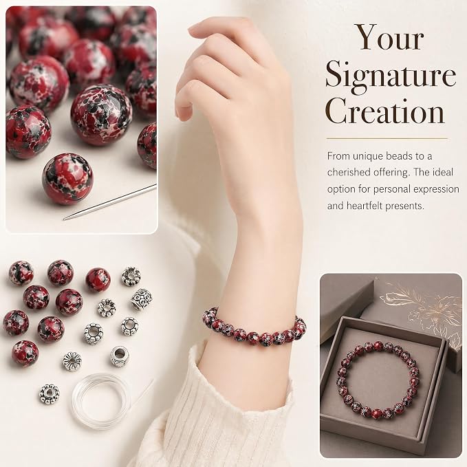 36pcs Black Red White Imperial Jasper Gemstone Beads，10mm Round Loose Stone - Image 4