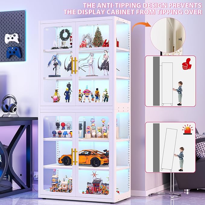 67" Display Cabinet with Glass Doors, 4-Tier Curio Cabinet with Many Color - Image 8