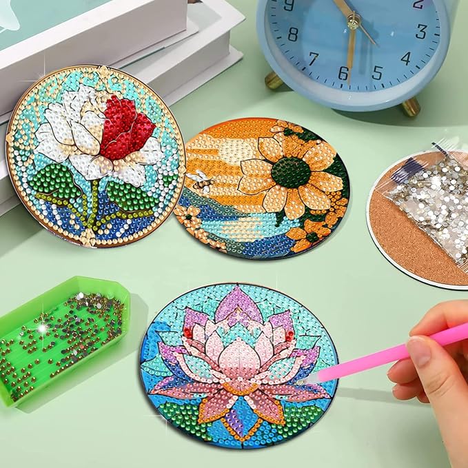 EWJRNSF 6 PCS Flowers Diamond Art Coasters DIY Kit - Image 5
