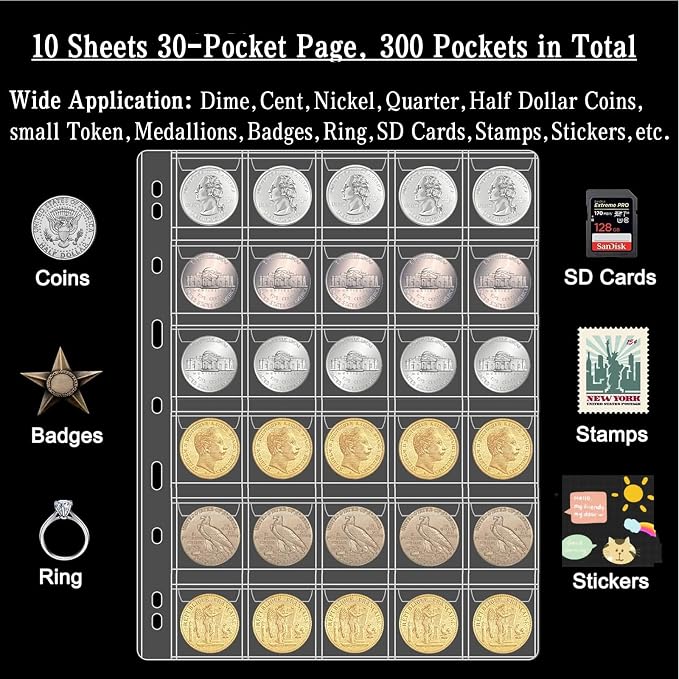 10 Sheets Coin Collection Pages, Coins Pocket Page - Image 2
