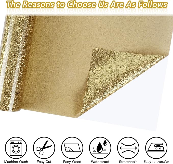 ​TORC Champagne Glitter HTV Champagne Heat Transfer Vinyl HTV Rolls - Image 2