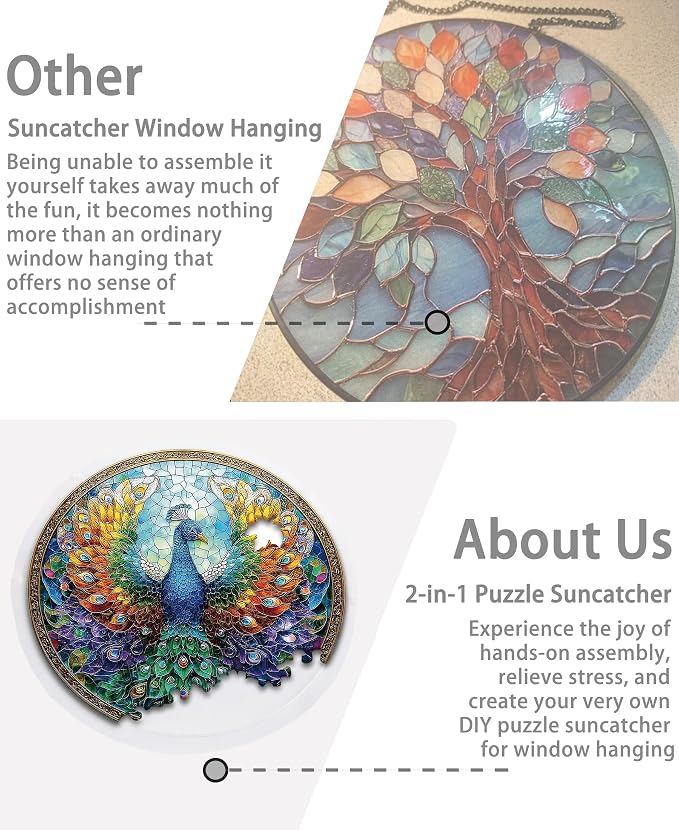 Acrylic Puzzle Suncatcher, Peacock Rainbow Feathers Sun Catcher - Image 5