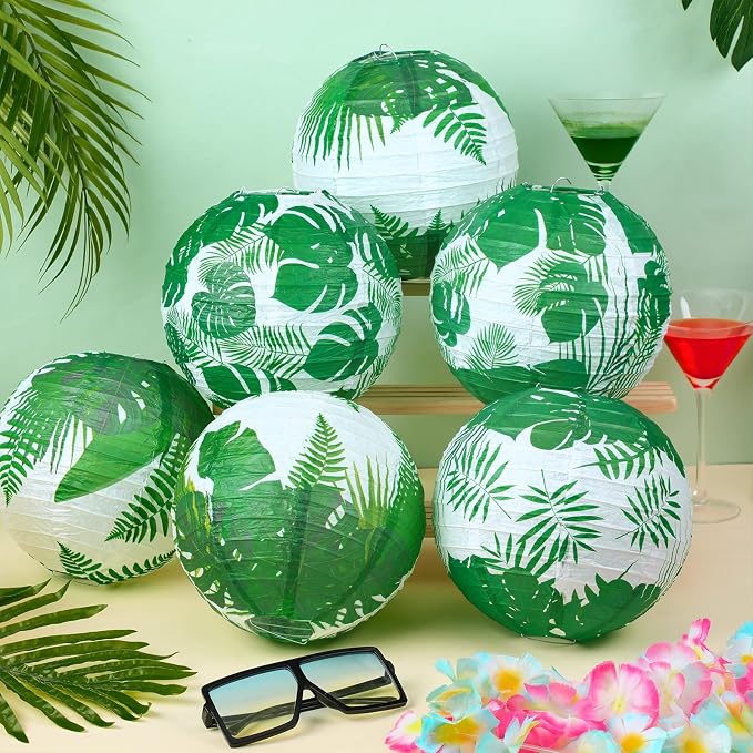 Panelee 12 Pcs Tropical Party Decorations Palm Leaves Paper Lanterns 8 Inch - Image 3