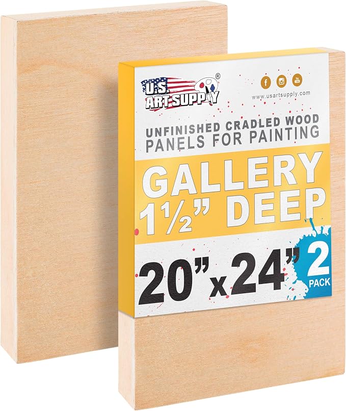 U.S. Art Supply 20" x 24" Unfinished Cradled Wood Panels by USArtSupply