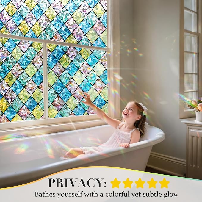 Coavas Window Privacy Film Stained Glass Window Clings 3D Rainbow Film - Image 2