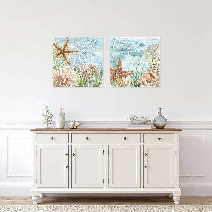 Ocean Wall Decor Seashell Starfish Coral Canvas Print Coastal Wall Art - Image 4