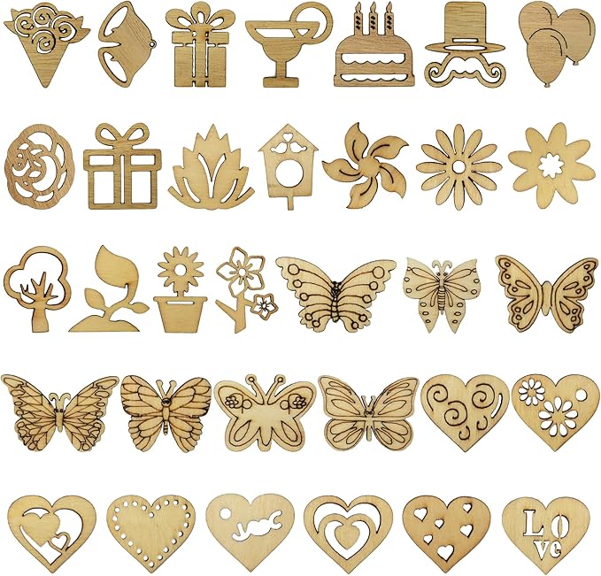 DIYOMR 200Pcs Hollow Wood Pieces Unfinished Wooden Vintage Embellishments - Image 2
