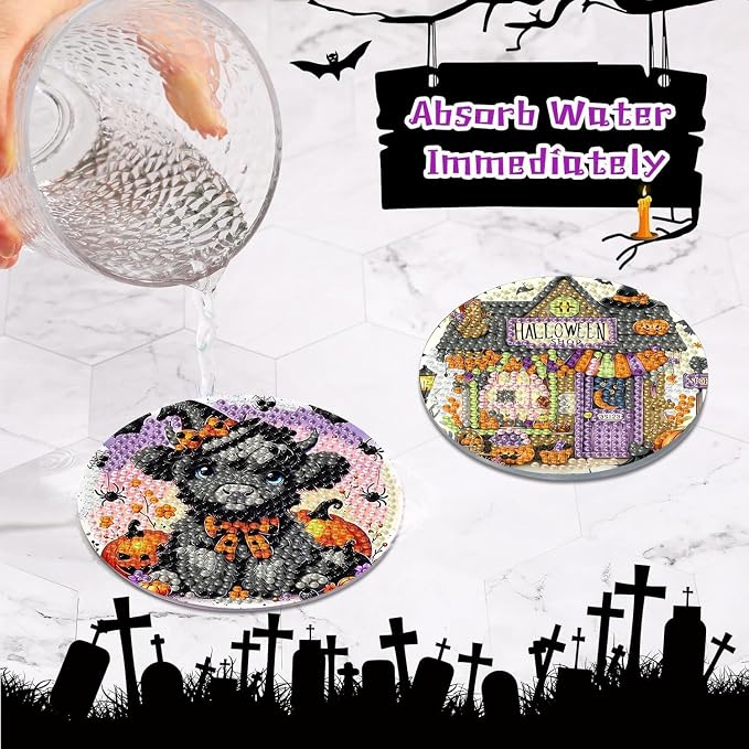 Axquilon 8 Pcs Halloween Diamond Art Coasters Kit - Image 4