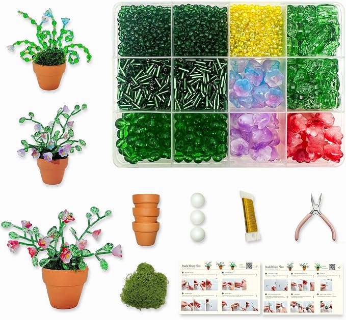 Juan's Moment Green Glass Beaded Plant Kit, Bead Craft Kit to Make Beading by Juan%27s+Moment