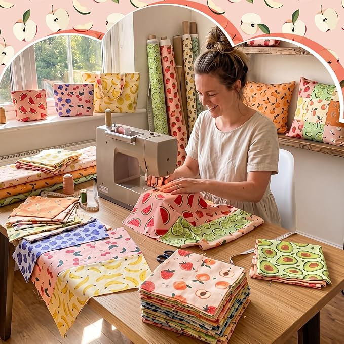 HunnmingRe 20 Pcs 10''x10'' Summer Fruit Quilting Fabric Square Lemon - Image 4