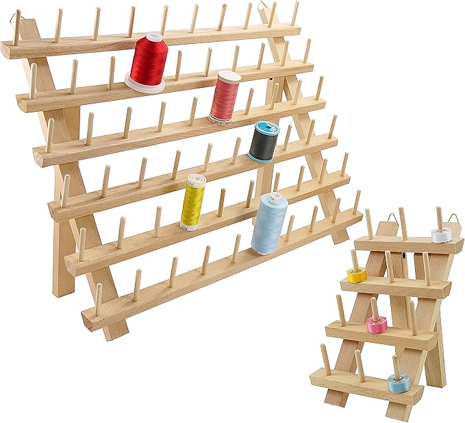 New brothread 60 Spools + 12 Spools Wooden Thread Rack/Thread Holder Organizer by Newbrothread