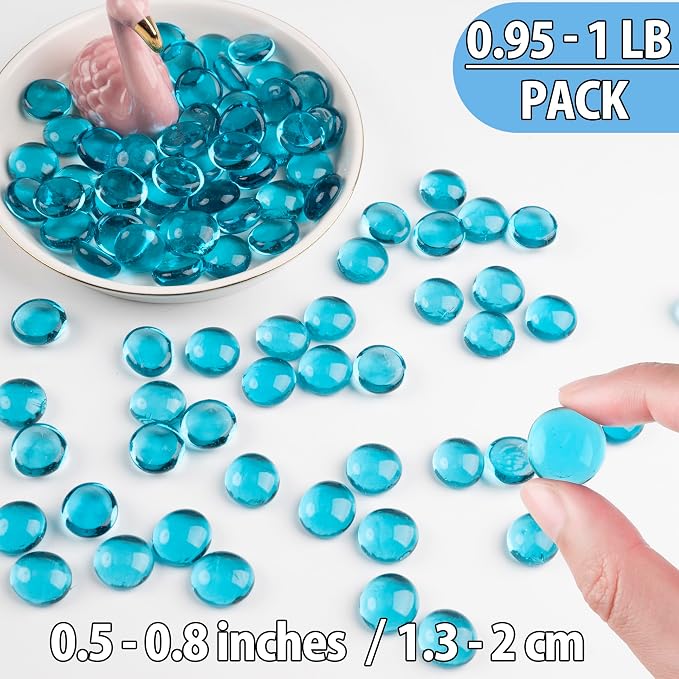 Sea Blue Glass Marbles, 0.97 LB Transparent and Smooth Flat Glass Beads - Image 3