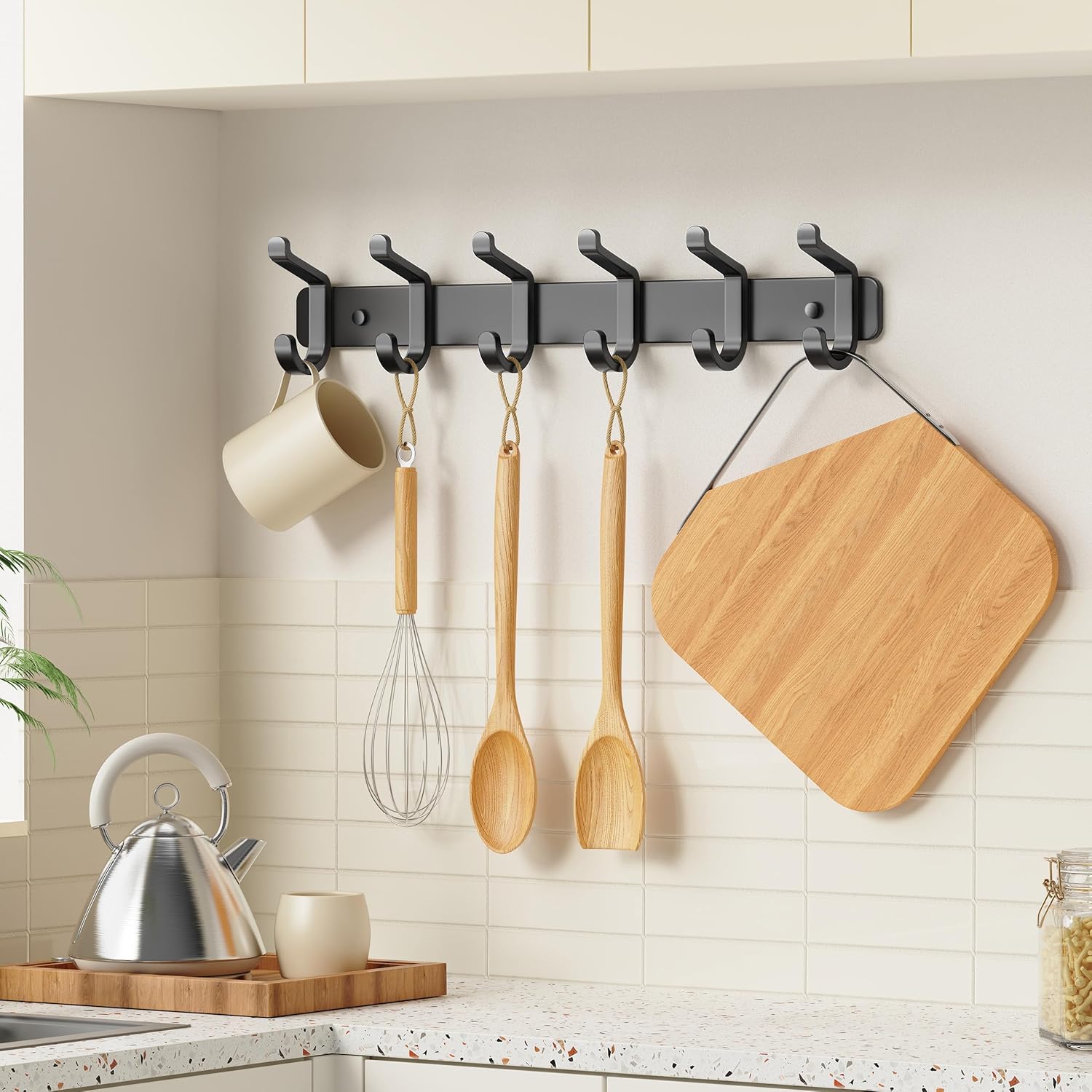 Coat Rack Wall Mounted Heavy-Duty: Metal Coat Hanger 6 Hooks for Hanging Hat, Clothes, Robe, Keys, Backpack, Bathroom Towels, Jacket, Purse - Closet, Door, Entryway, Mudroom (Black, 1 Pack)