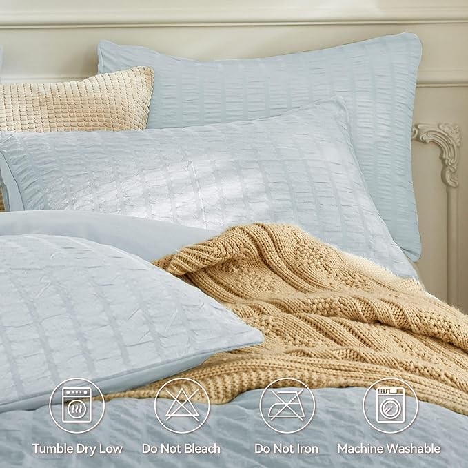 JELLYMONI Baby Blue Duvet Cover Full Size, Soft Breathable Seersucker Duvet - Image 4