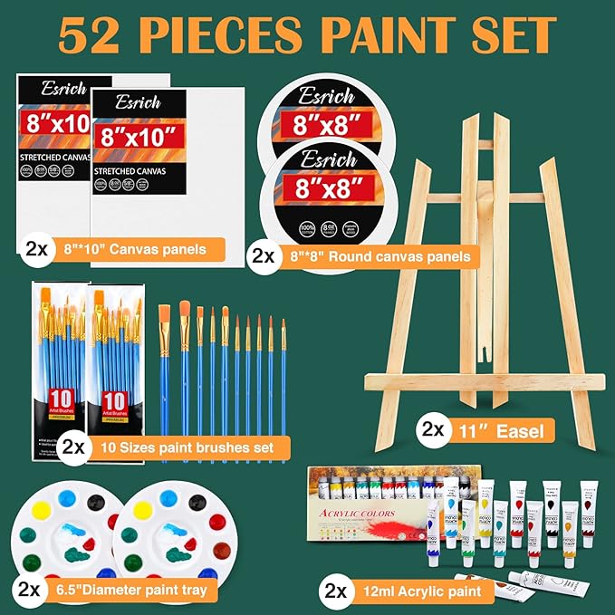 ESRICH Acrylic Paint Canvas Set, 52 Piece Professional Painting Supplies Kit - Image 2