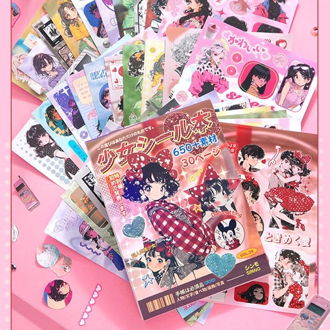 Girl's Japanese Retro Sticker Book, Anime Girl Theme - Image 2