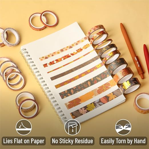 Mr. Pen- Washi Tape Set, 21 Rolls, Autumn Leaves | 5.5 Yards/Roll, Washi Tape - Image 5