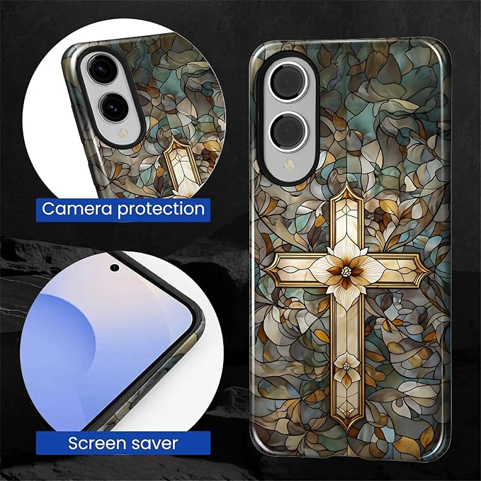 for Samsung Galaxy S25 Edge Case, Christian Cross Stained Glass Pattern Glossy - Image 6
